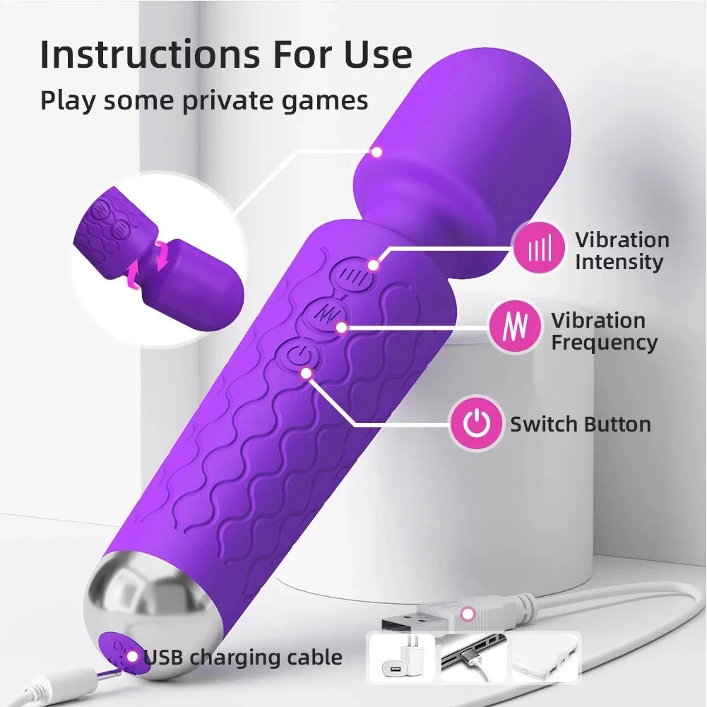 Wand Massager Vibrator with 8 Speeds & 20 Vibration Modes