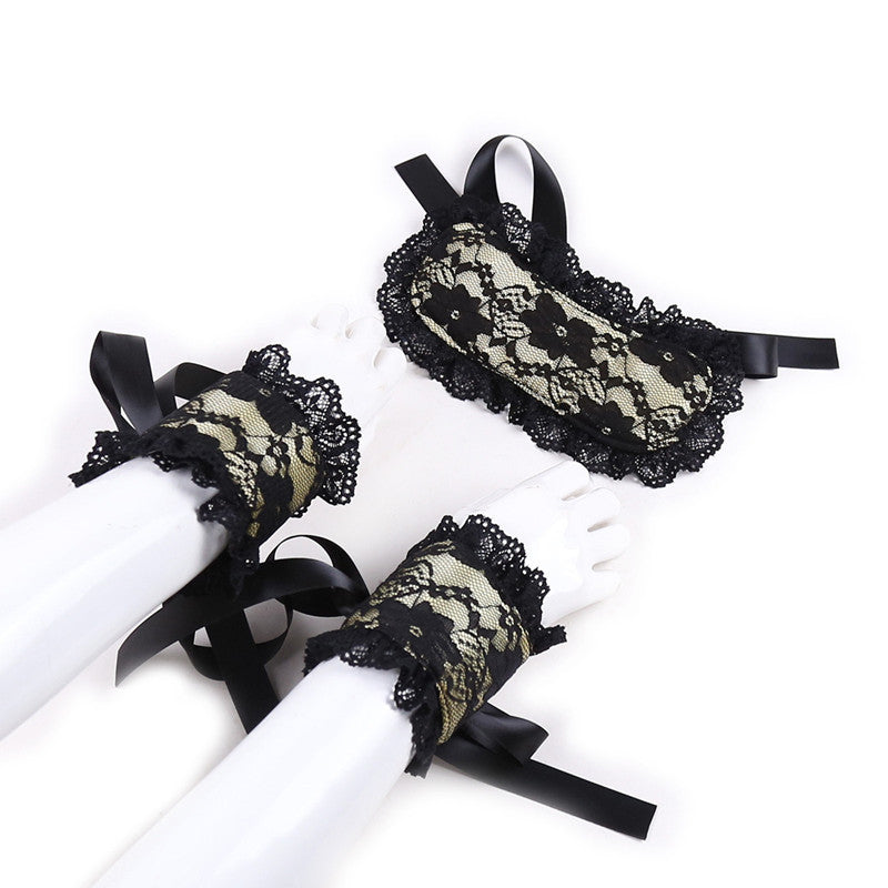 Sexy Lingerie, Lace Blindfold and Handcuffs Three-Piece Set