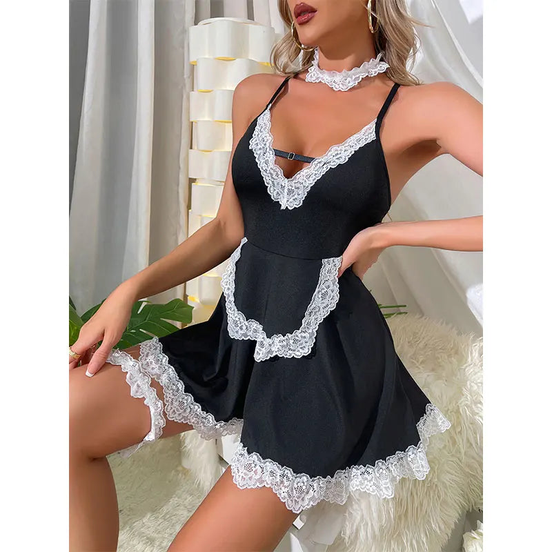 Sexy Maid Lingerie Set – Sleeveless Temptation Nightgown