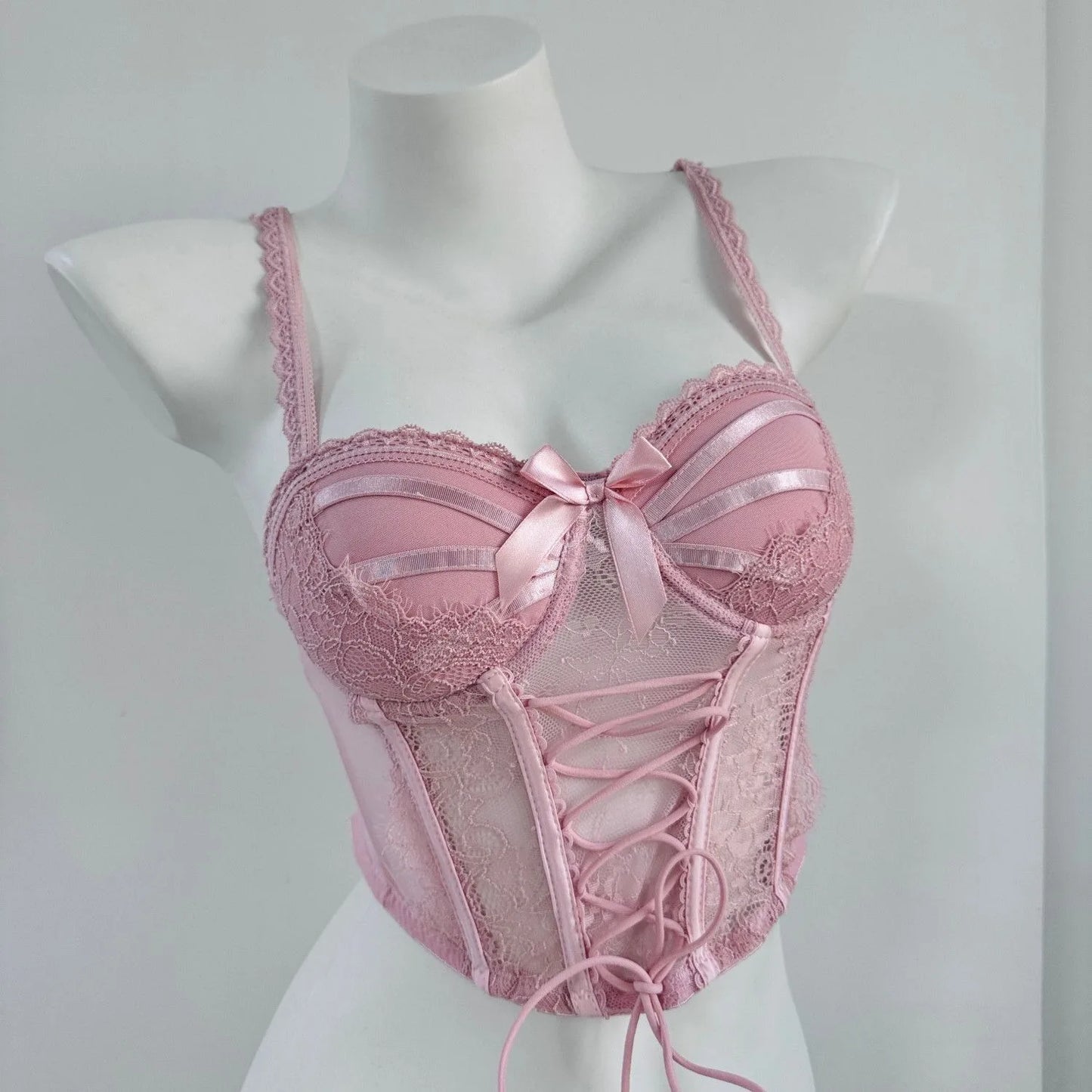 Lace Up Corset Style Bra and Underwear Set