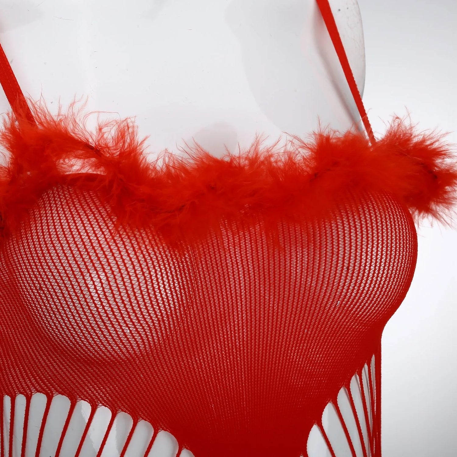 Alluring Red Plush Hollow Out Lace Bodysuit - Perfect for Christmas and Beyond!