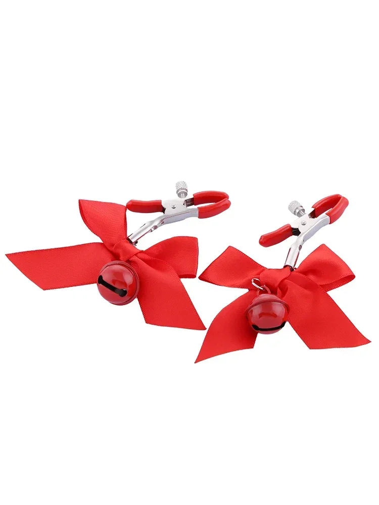 Christmas Bows with Bell Nipple Clamps